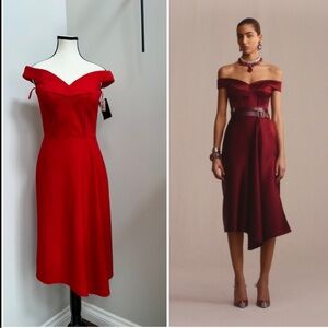 Alexander McQueen Scarlet off the Shoulder Midi Dress